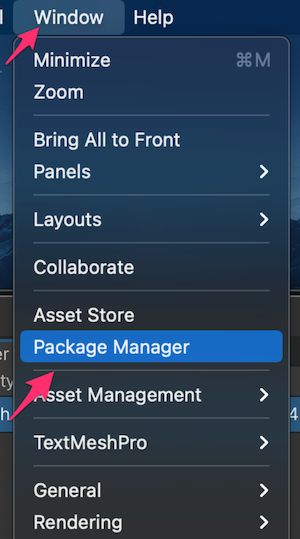 Unity:Windows→Package Manager